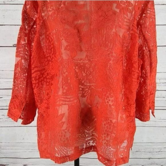 ELCC Women's Coral Orange See Through Button Down Quarter‎ Sleeve Blouse Size 3X - Picture 4 of 7